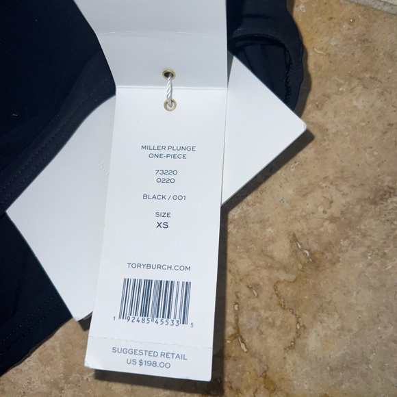 NWT Tory Burch Black Miller Plunge One Piece Swimsuit XS Authentic - Picture 3 of 4